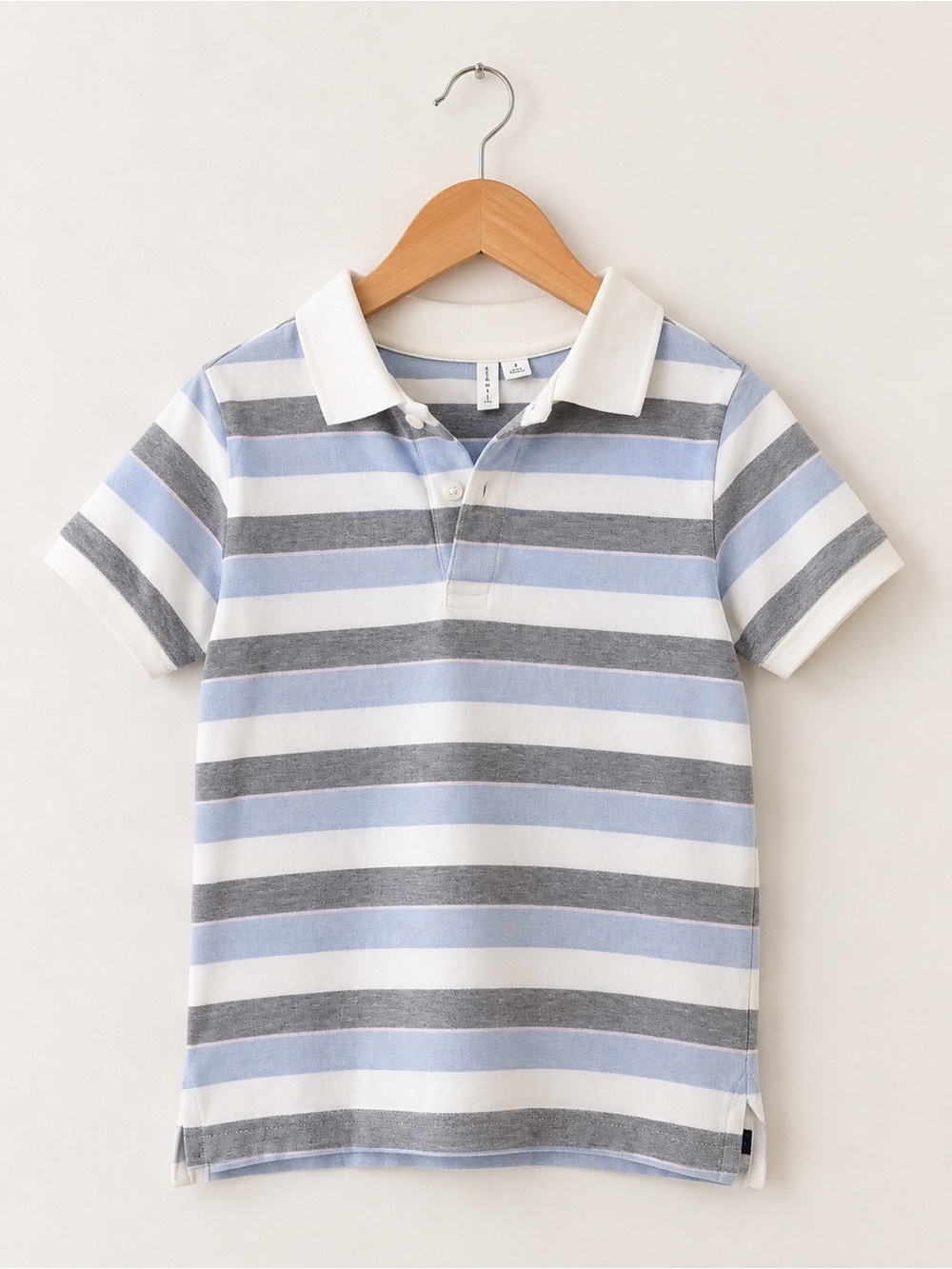 Janie and Jack Light Blue, Gray & White Striped Polo